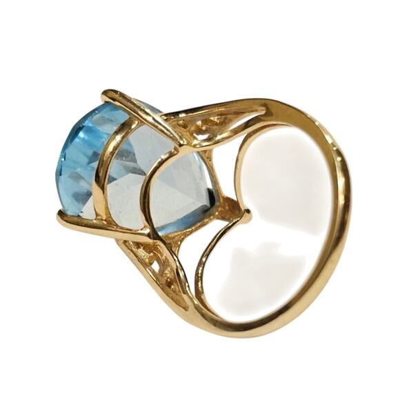 💎 Vintage 10K Gold Blue Topaz Cocktail Ring - Large Pear Cut 10 Carat Size 7 - Picture 7 of 8